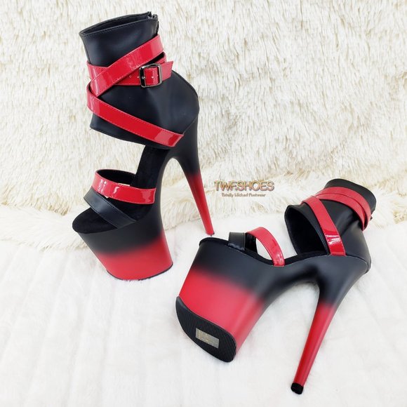Flamingo 80015 Red Black 2 tone 8" High Heel Closed Back Platform Pole Shoes - Picture 8 of 15